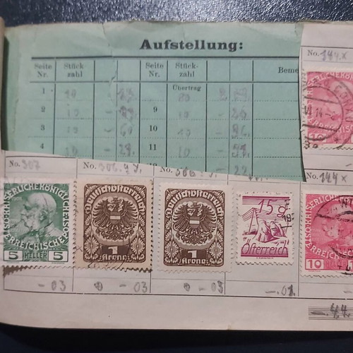 Stamp album used with Austrian stamps, all sealed with hinges