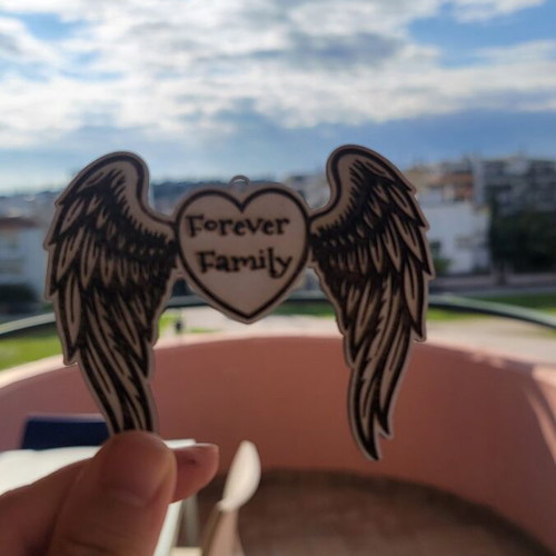 Wooden Christmas ornament Forever Family with angel wings new