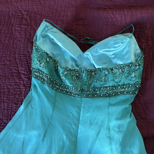 Charly evening dress like new, 100% silk turquoise with bead embroidery