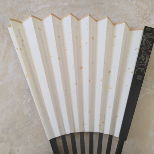 Traditional Handmade Asian Fan with Bamboo Rib and Golden Sparkle