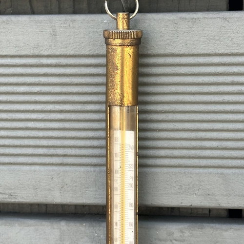 Vintage Brass Laboratory Thermometer with Case 32 cm, used, non-functional
