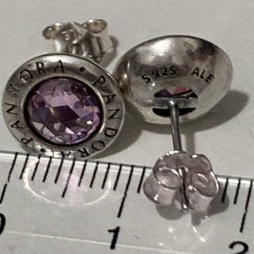 Pandora silver earrings with pink stone like new