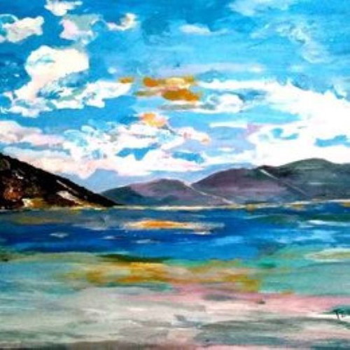 Painting Landscape of Kefallonia acrylic on paper new