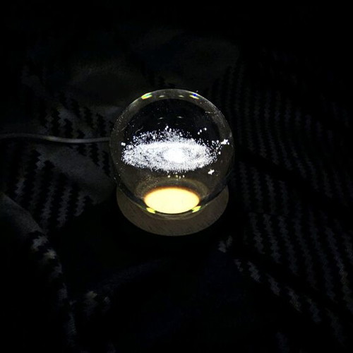 3D Decorative Crystal Galaxy Sphere like new with illuminated wooden base USB