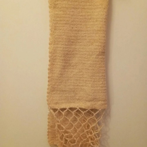 Woolen scarf handmade used, beige, 1.80×0.50 m