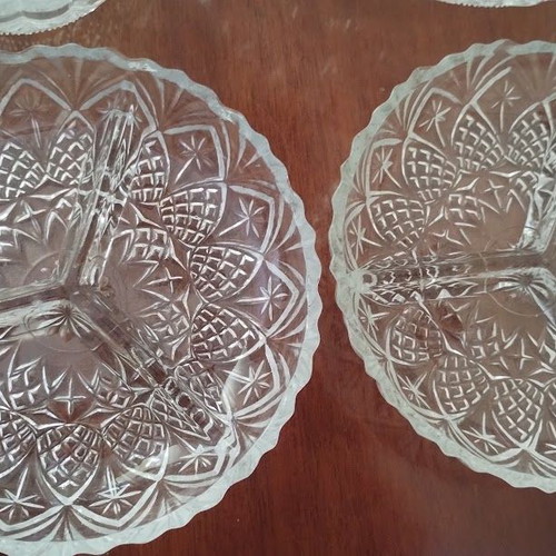 Vintage glass serving set, 22 pieces with embossed designs