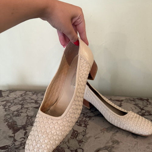 Women's leather woven ballerinas with low block heel, Dialektos, size 40.5