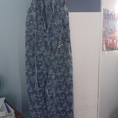 Denim jumpsuit with butterfly designs new, sisters boutique