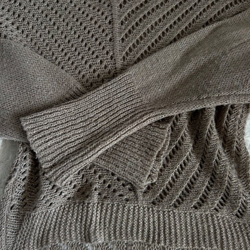Beige sweater with holes, off-shoulder style, size S