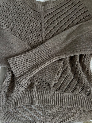 Beige sweater with holes, off-shoulder style, size S
