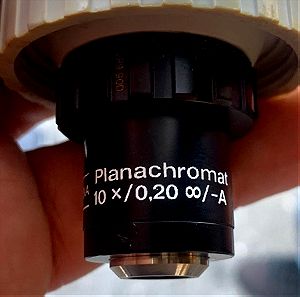 Carl Zeiss Jena Planachromat Ph 10X /0,20 Objective Microscope φακός μικροσκοπικού με θήκη