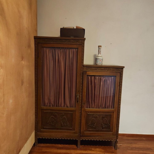Wooden wardrobe used with glass doors and shelves