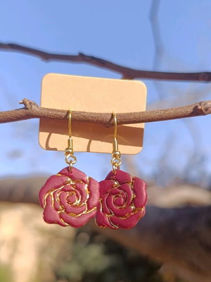 Rose earrings handmade new, bordeaux color