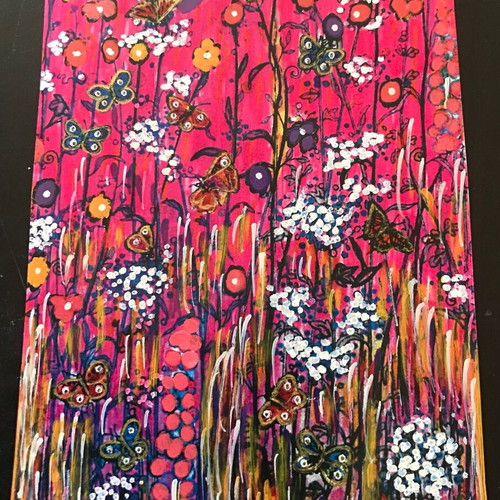 Embossed Sweet William with Butterflies Art Card by Sally Rich new