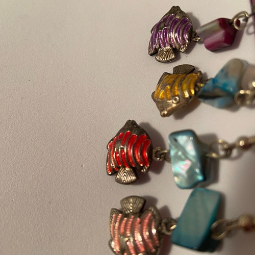 Fish earrings new, silver plated with stone, 2 pairs