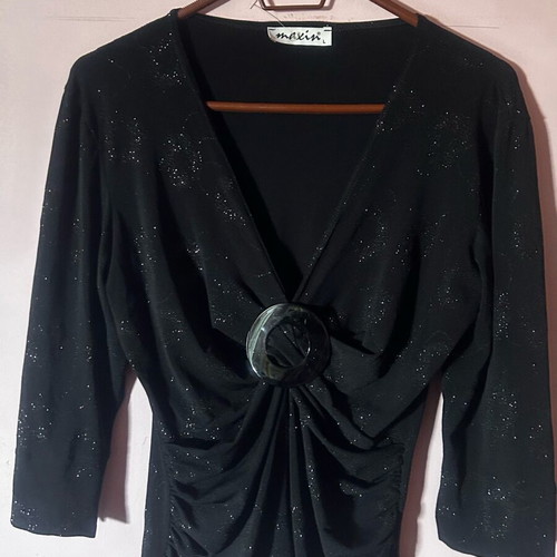 Midi blouse black new with decorative buckle