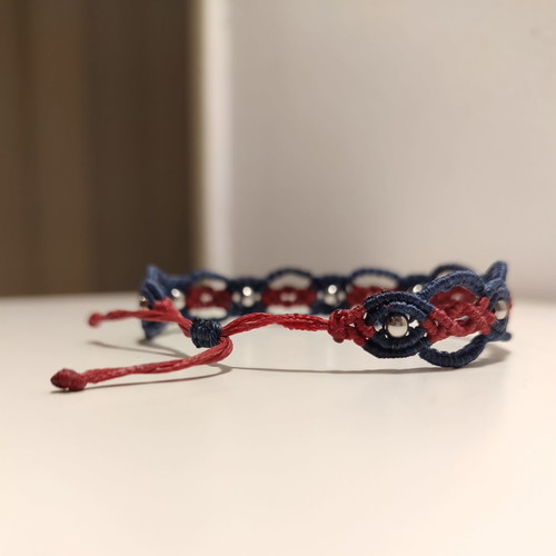 Macrame bracelet with beads new, handmade, blue-bordeaux