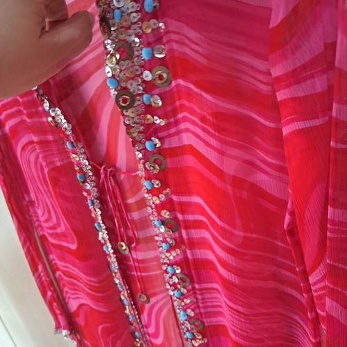 Women's caftan new, fuchsia-pink muslin with sequins and stones