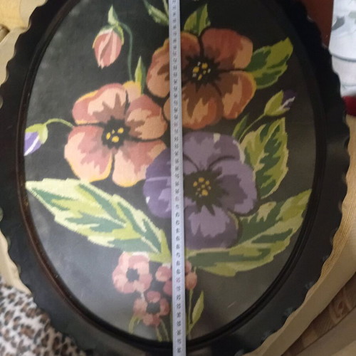 embroidered vintage painting with beautiful flowers