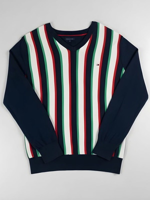Tommy Hilfiger V-Neck Sweater striped nautical style boys size 16 like new