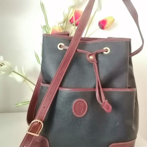 Trussardi shoulder and crossbody bag used black with brown leather details