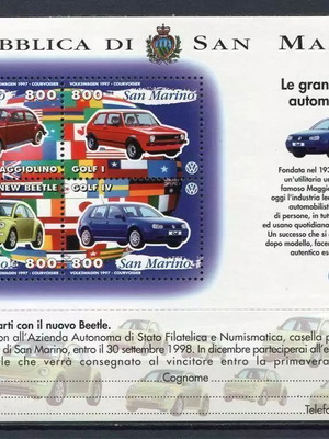 San Marino 1997 Thematic Stamp Sheet new, Volkswagen
