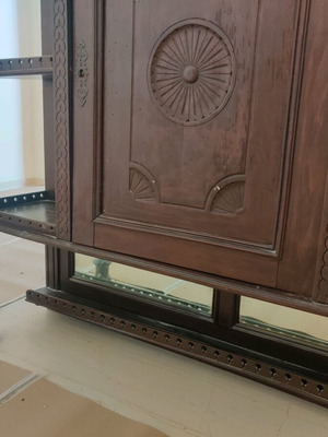 Cycladic furniture used, solid wood with carved details, two pieces