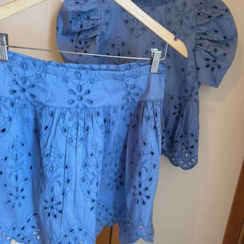 Zara Broderie Aegean Blue Two-Piece Set like new, size small