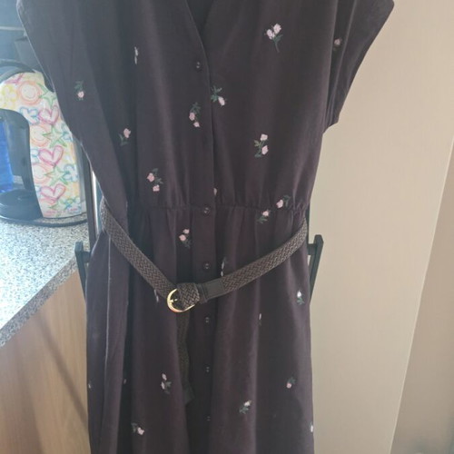Mohito Brown Semizie Dress with Embroidered Flowers and Belt like new