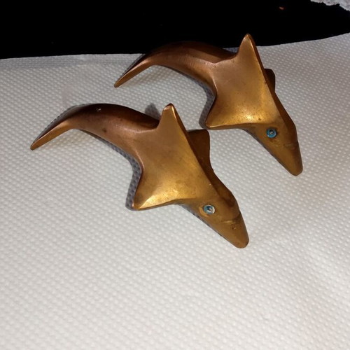 Vintage brass dolphin pair 1970-80 collectible, 10 cm, like new