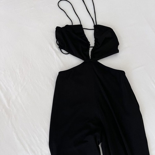 Pull & Bear black elastic cutout jumpsuit with tie cords