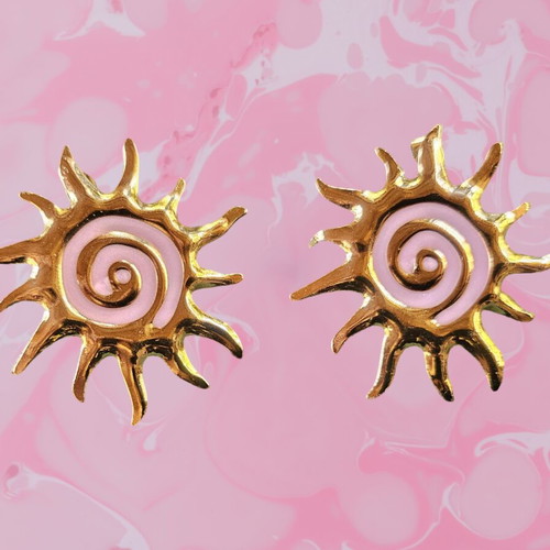 Steel earrings with sun design new, hypoallergenic pink and gold
