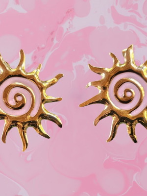 Steel earrings with sun design new, hypoallergenic pink and gold