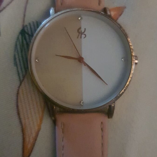 Wristwatches with leather straps, brown and pink, unisex