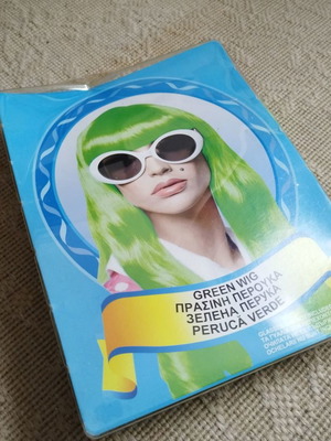 Green carnival wig used