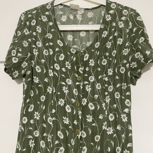 Vintage midi floral φόρεμα μεταχειρισμένο, άσπρο και πράσινο, μέγεθος Small