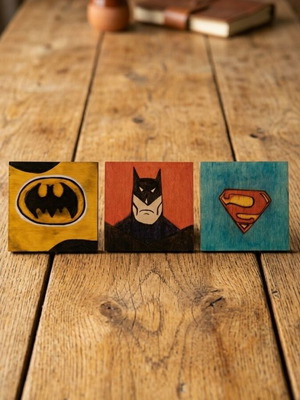 Superhero wooden plaques set of 3, handmade painted