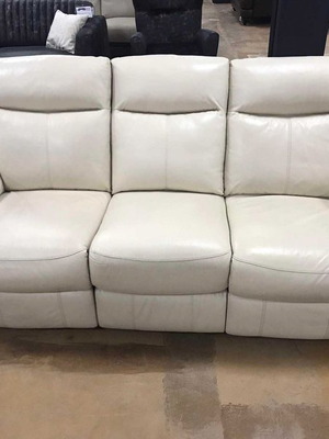 Cream sofa three-seater new with natural leather and electric relaxing mechanism