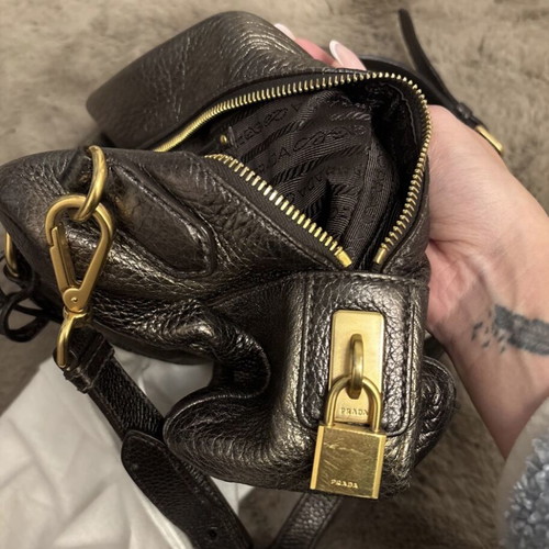Prada Bowling Leather Handbag Bronze Gold Silver Like New