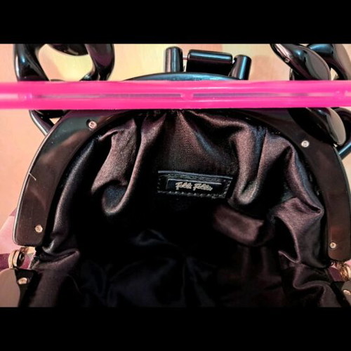 Folli Follie women's bag new, pink-black checkered with acrylic handle