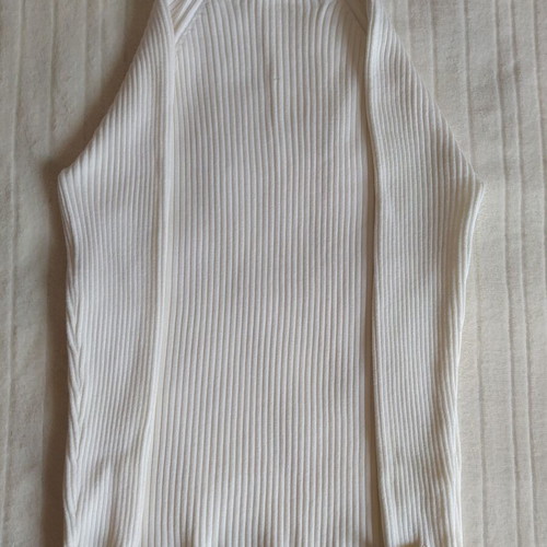 White Turtleneck Sweater new with brown sleeve details