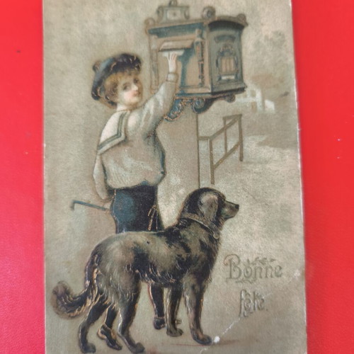 Vintage card postal 1912 used with gold embossing from Belgium