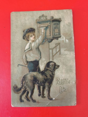 Vintage card postal 1912 used with gold embossing from Belgium