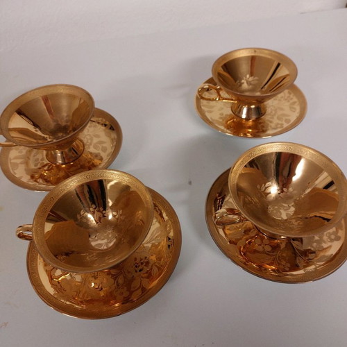 Limoges vintage tea cups used, set of 4, 24-carat gold