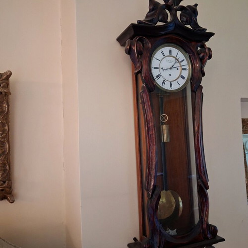 Wall clock carved wood from Prague, like new, 18th-19th century