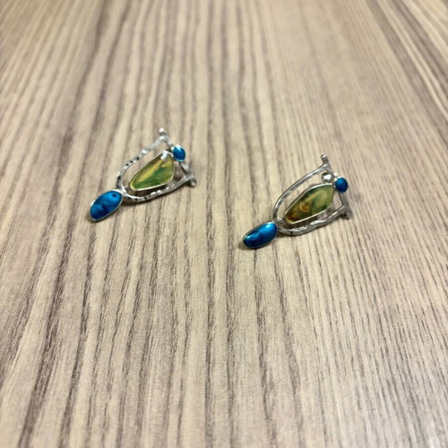 Earrings new, silver with blue and green shades
