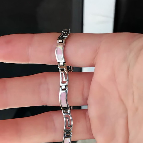 Silver set with pink opal like new