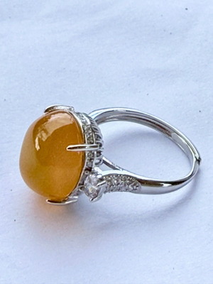 Vintage δαχτυλίδι 925 ασήμι με φυσικό κεχριμπάρι και πολύτιμους λίθους, καινούργιο