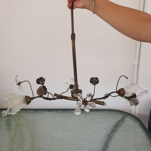 Ceiling light with crystal flower decorations, 57 cm