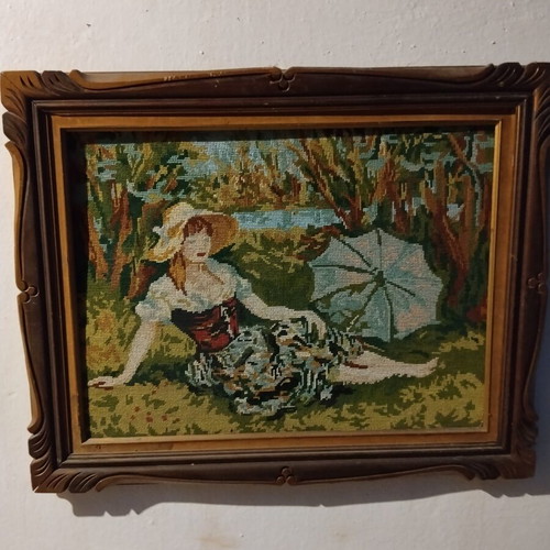 Embroidered vintage textile painting 74×59 used